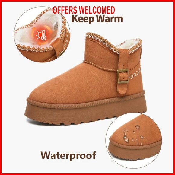Waterproof Fur Lined Snow Boots Women's Platform Ankle Boots Winter Non-Slip - Picture 3 of 8